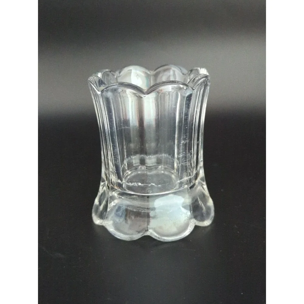Vintage Clear Pressed Glass Toothpick Holder Mini Bud Vase Scalloped Fluted
